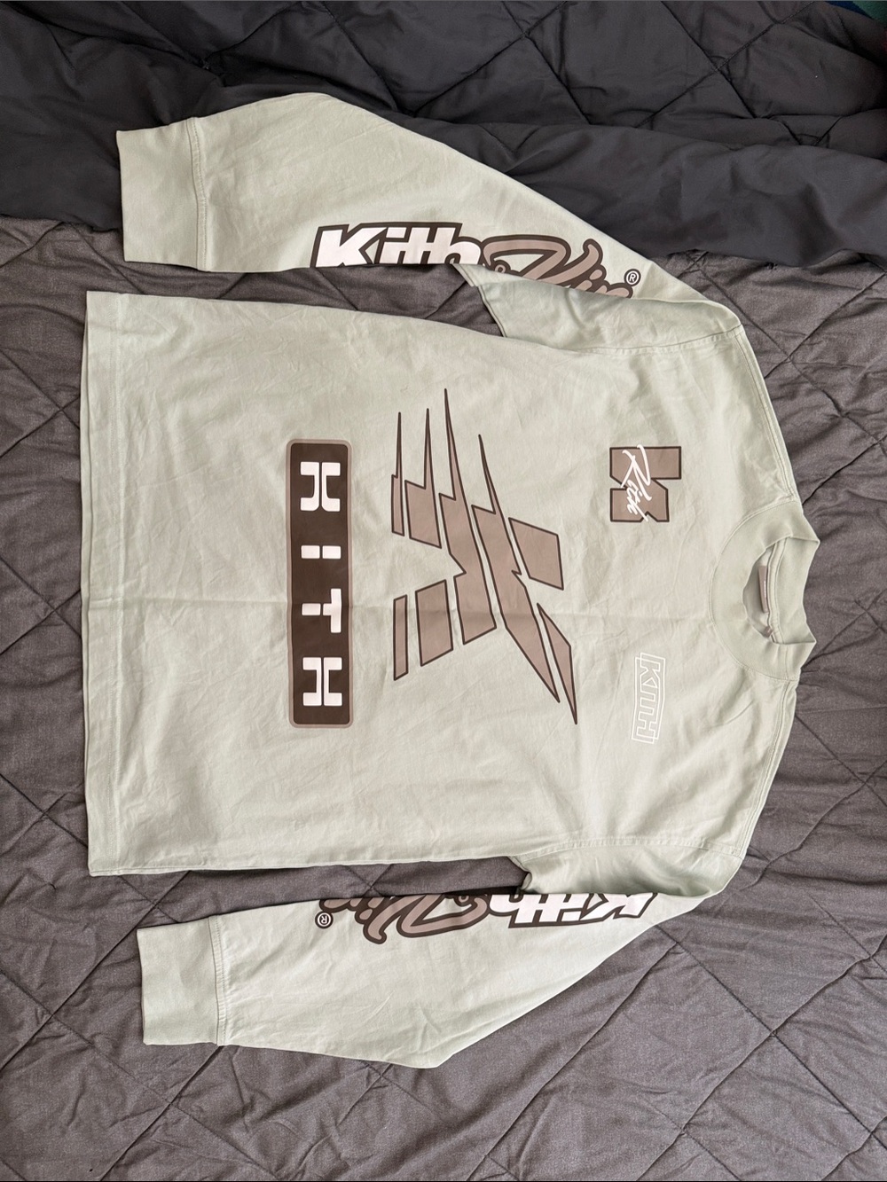 Kith Long Sleeve Graphic Tee - Light Sage and Brown
